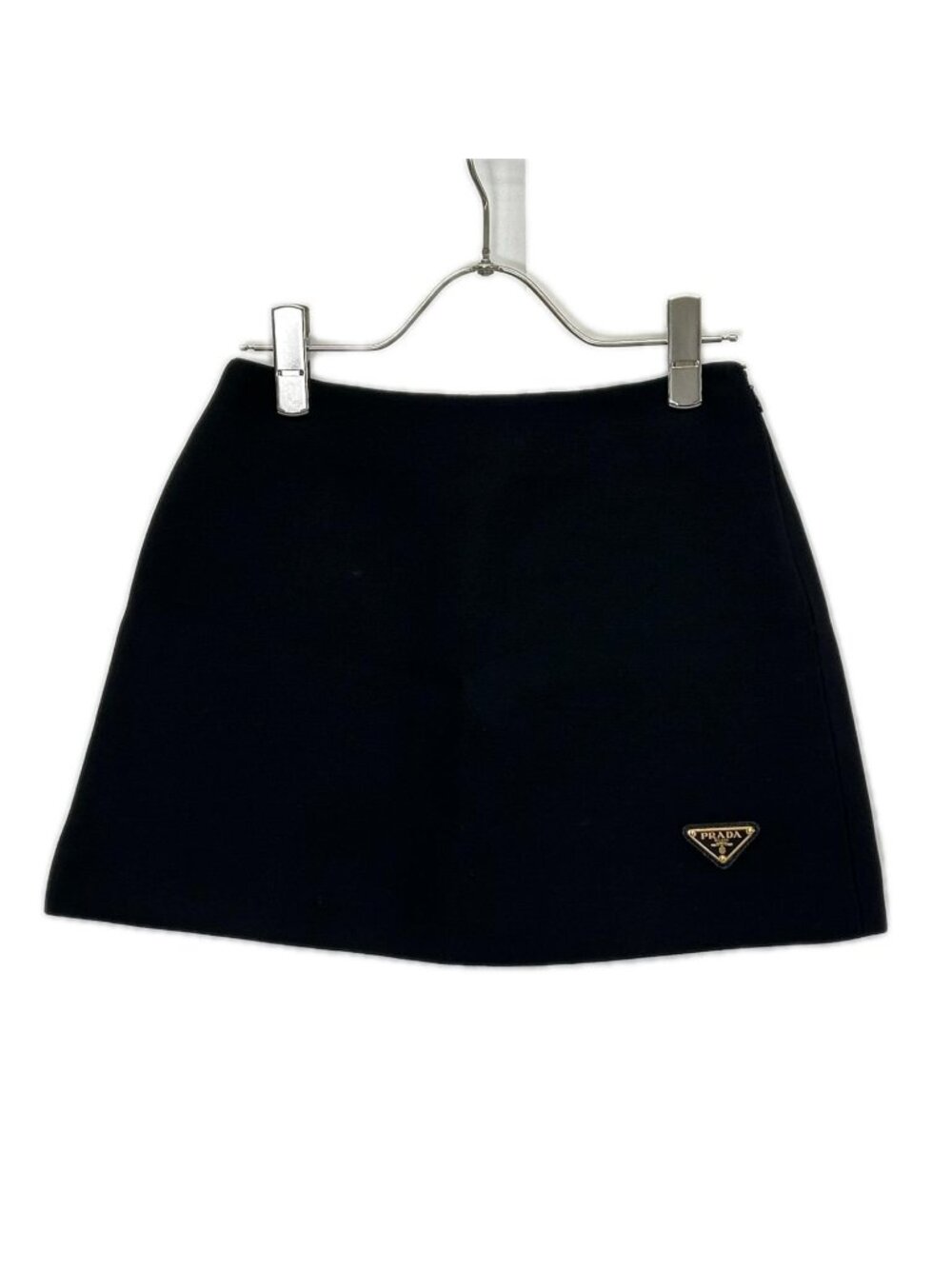 Prada Black Triangle Logo Wool Mini Skirt 38